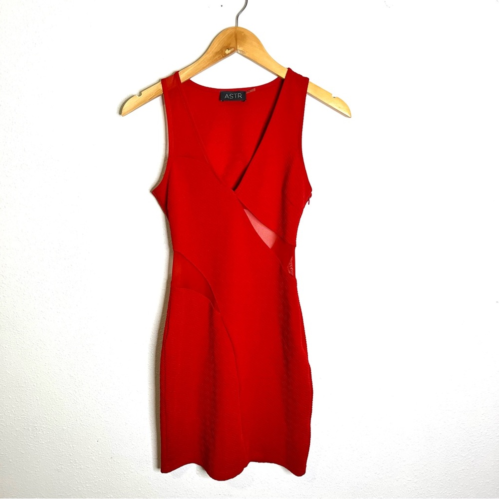 ASTR the label Red Mini Dress bodycon sz XS sleeveless tank mesh panel cut outs